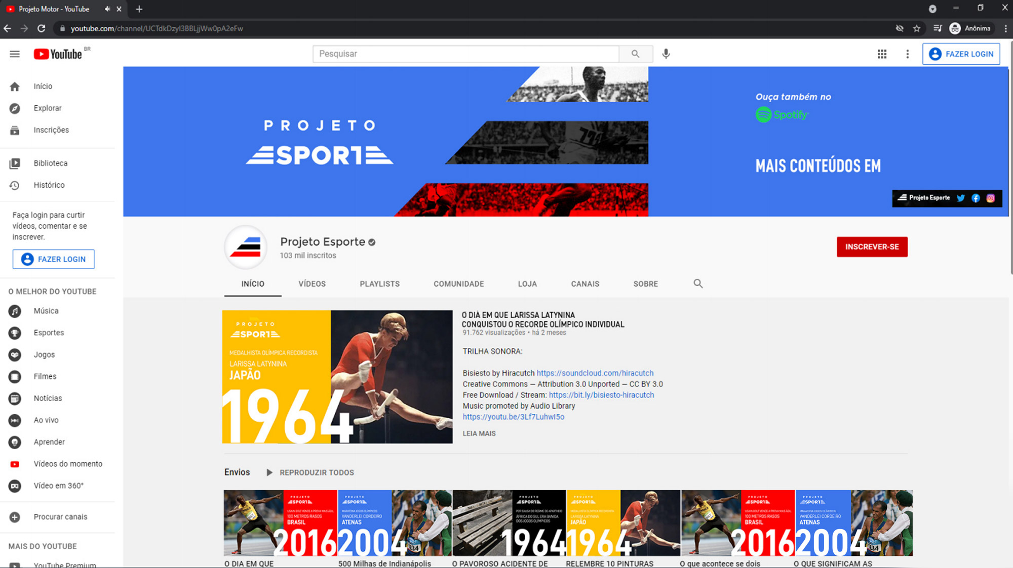 Projeto Esporte Cover Youtube
